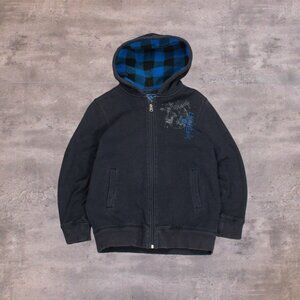 Vintage VTG Y2K 2000's 00's Reign Supreme Plaid Line Sherpa Navy Hoodie